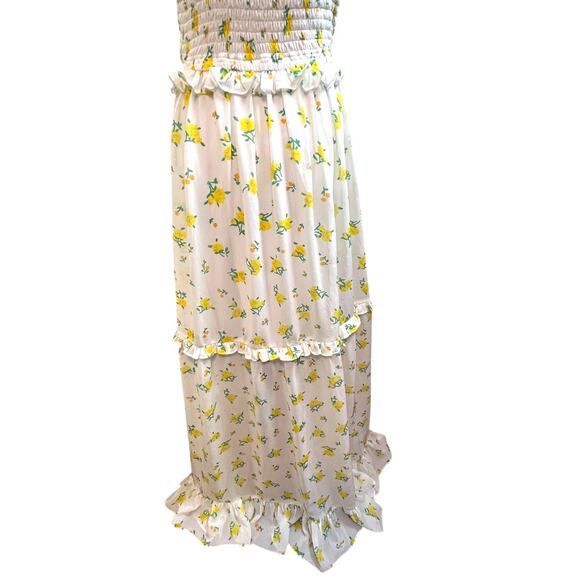 Betsey Johnson Maxi Dress Yellow Floral Smocked Size 6 White Ruffle Tiered - Picture 6 of 9